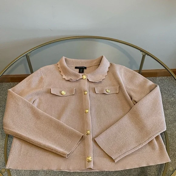 Tahari Sweater Jacket with Peter Pan collar and gold buttons - Picture 12 of 16